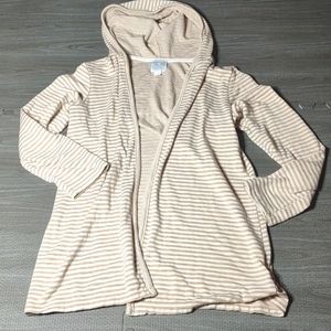Sunday Cardigan Sweater Women Cream White Striped Long Sleeve Hooded size Medium
